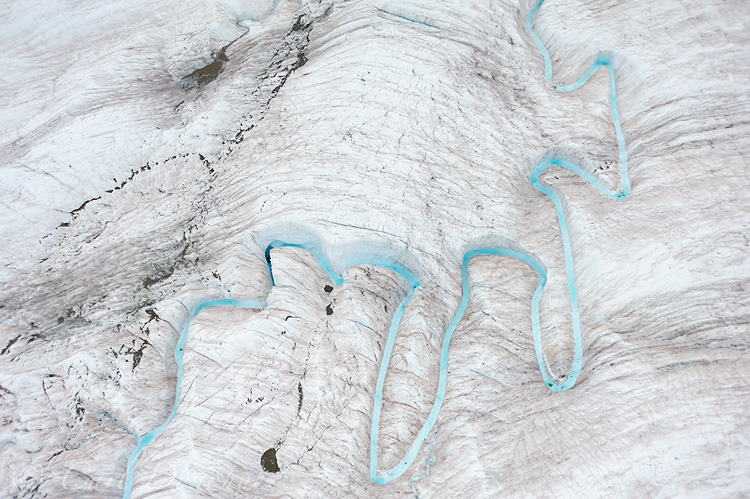 Aerial photo of Ogives on the Root Glacier, Wrangell - St. Elias National Park and Preserve, Alaska.