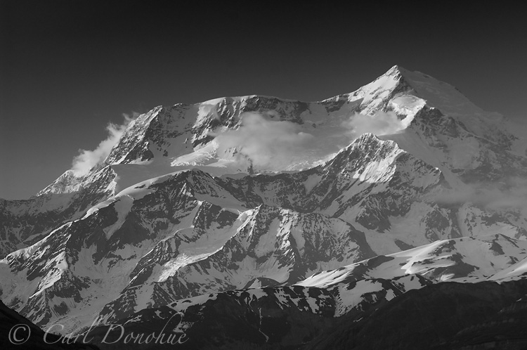 Black and white photo of Mt. St. Elias, from Icy bay, Wrangell-St. Elias National Park, Alaska.